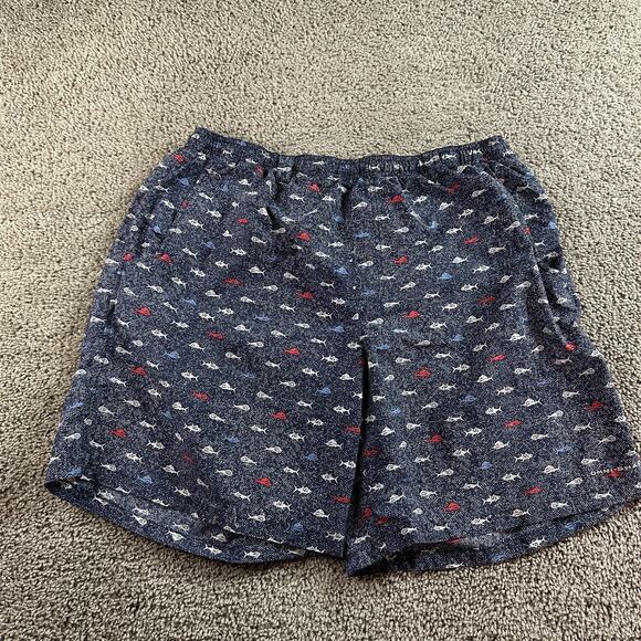 Columbia Swim Trunks Mens XL Blue Red AOP Fishing Print Bathing Suit 8" Inseam - Picture 1 of 14